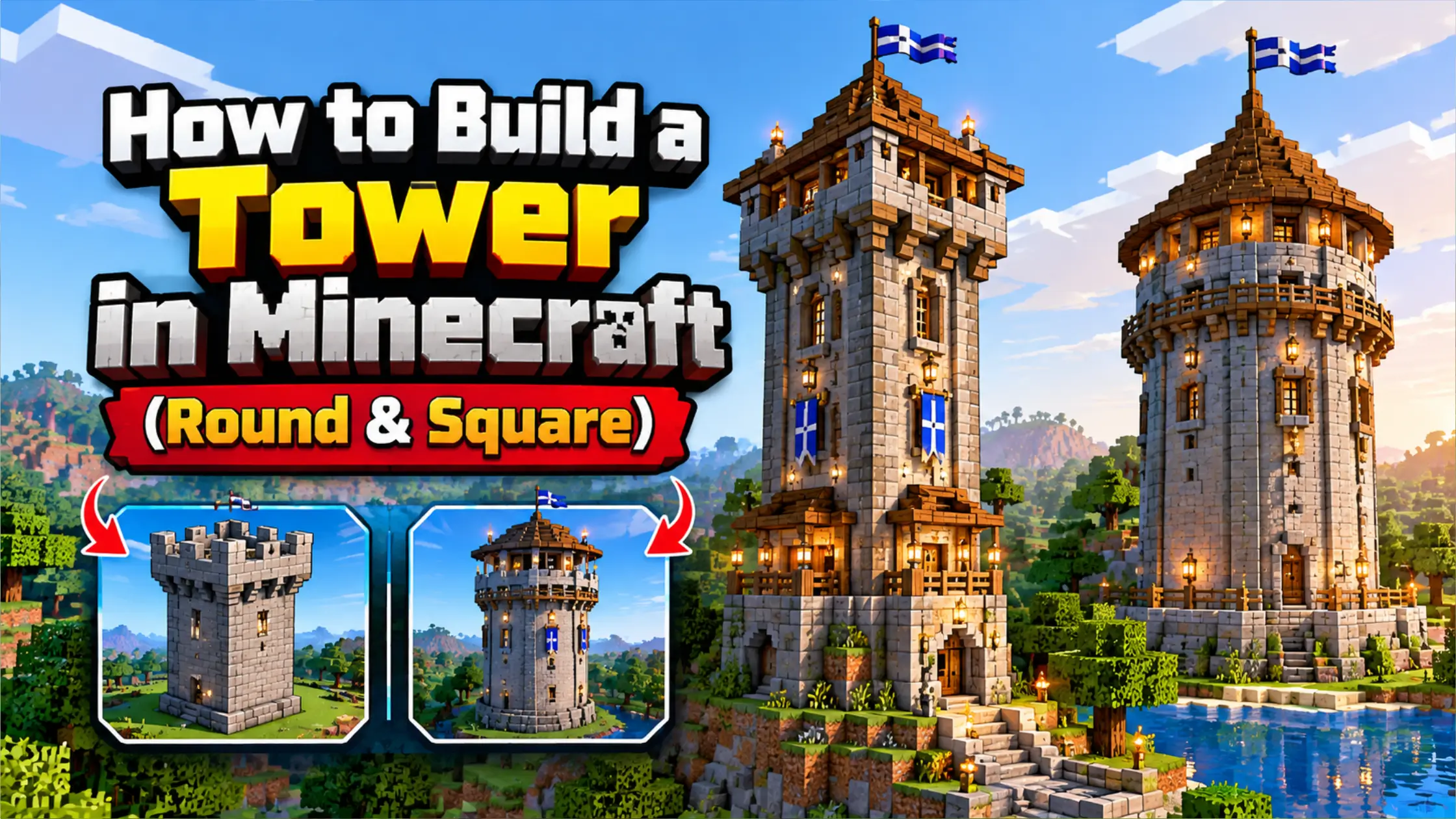 How to Build a Tower in Minecraft (Round & Square)